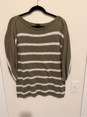 Talbots Plus Olive Green Ribbed-Knit Sweater Top